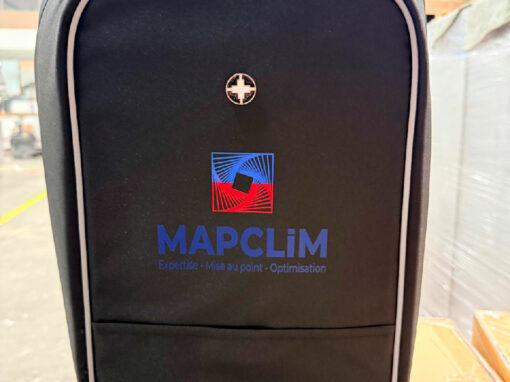 impression QUADRI sur sac à dos pour Igienair et Mapclim