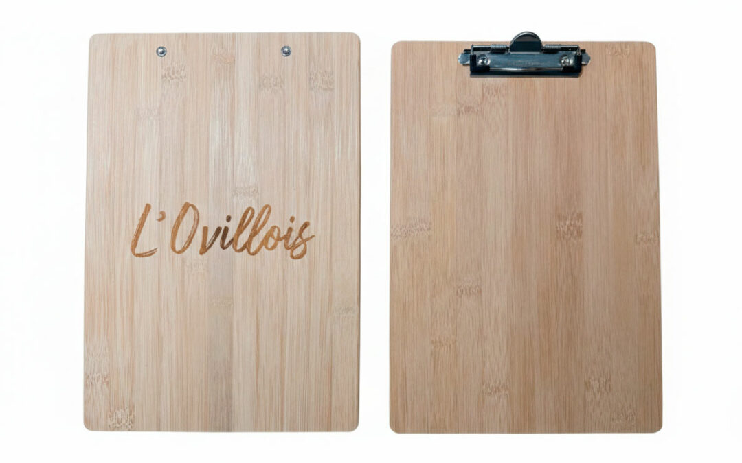 Impression laser sur porte menu restaurant L&rsquo;Ovillois